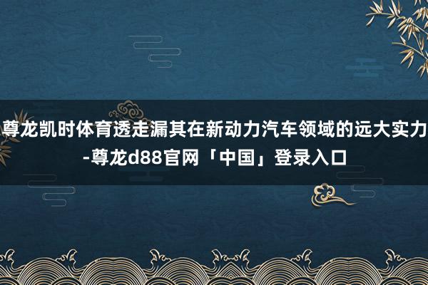 尊龙凯时体育透走漏其在新动力汽车领域的远大实力-尊龙d88官网「中国」登录入口